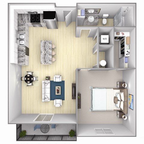 Floor plan for 1 bed, 1 bath, 698 sqft